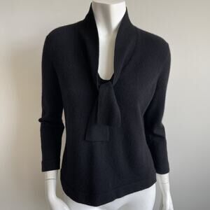 Jones New York Women's Tie Front 100%Cashmere Sweater 3/4 Sleeves Black - Medium